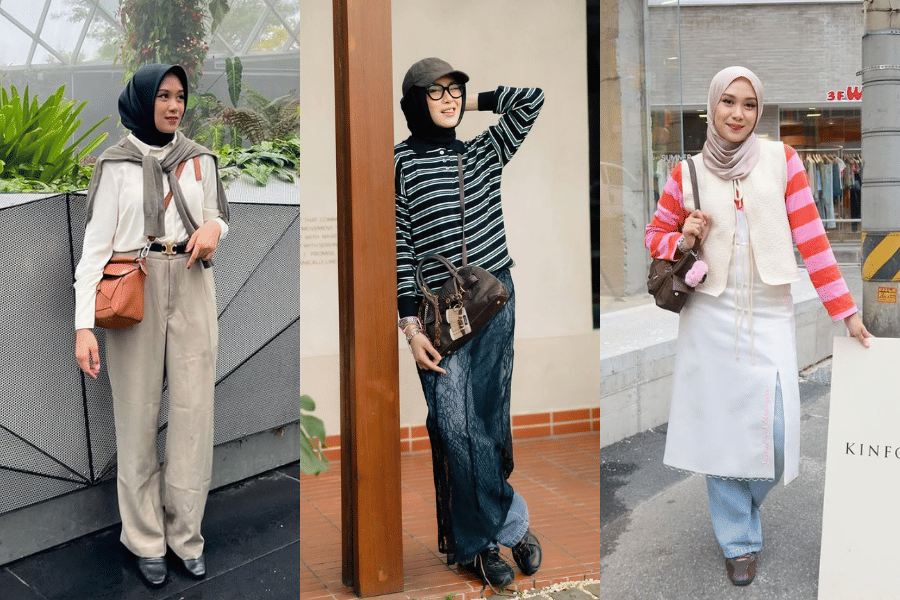 gaya outfit hijab ala Shadira Firdausi