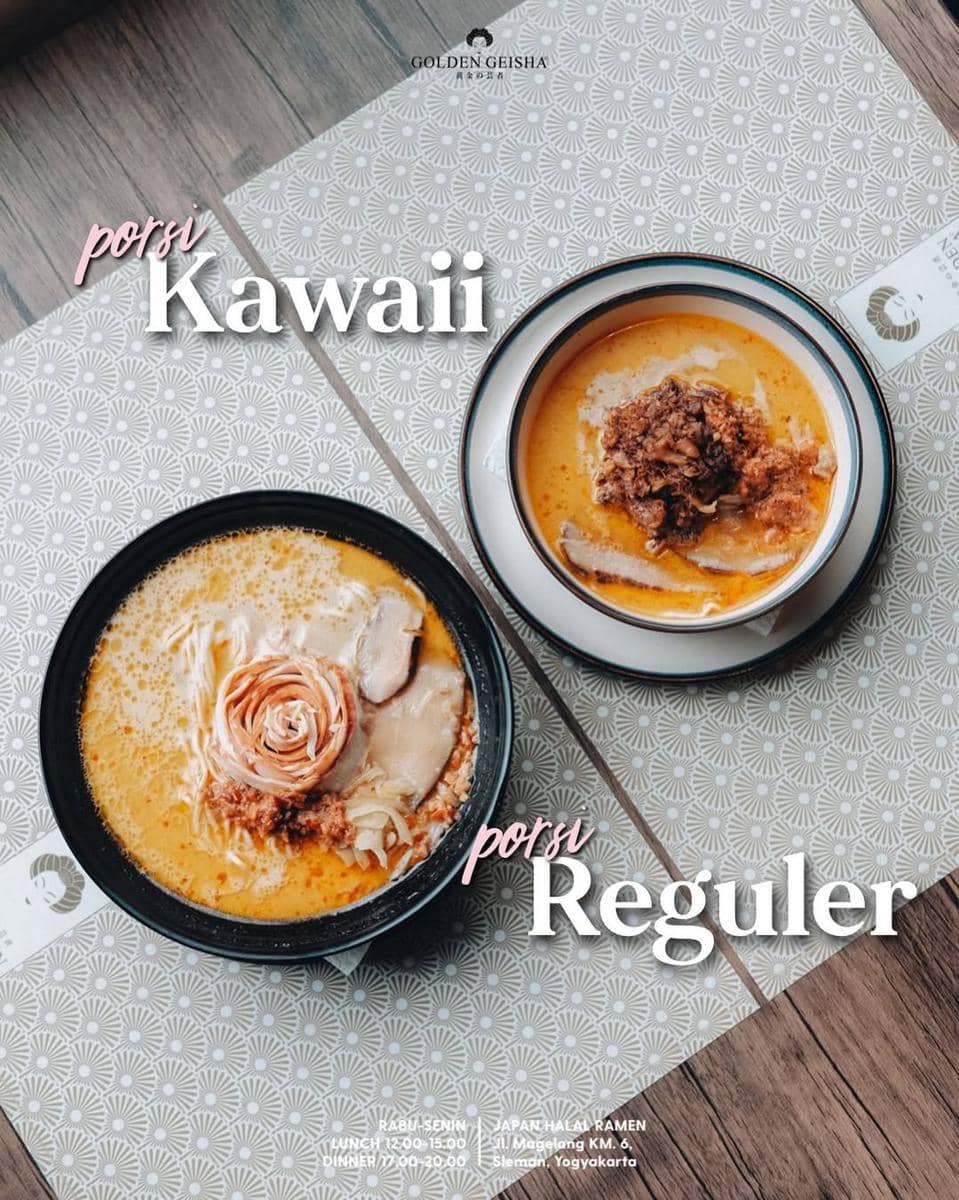 porsi kawaii dan reguler di Golden Geisha Ramen
