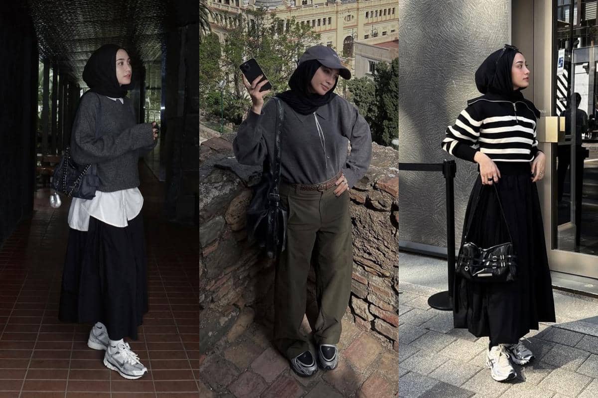 padu padan sweater rajut ala selebgram Helmi Nursifah 