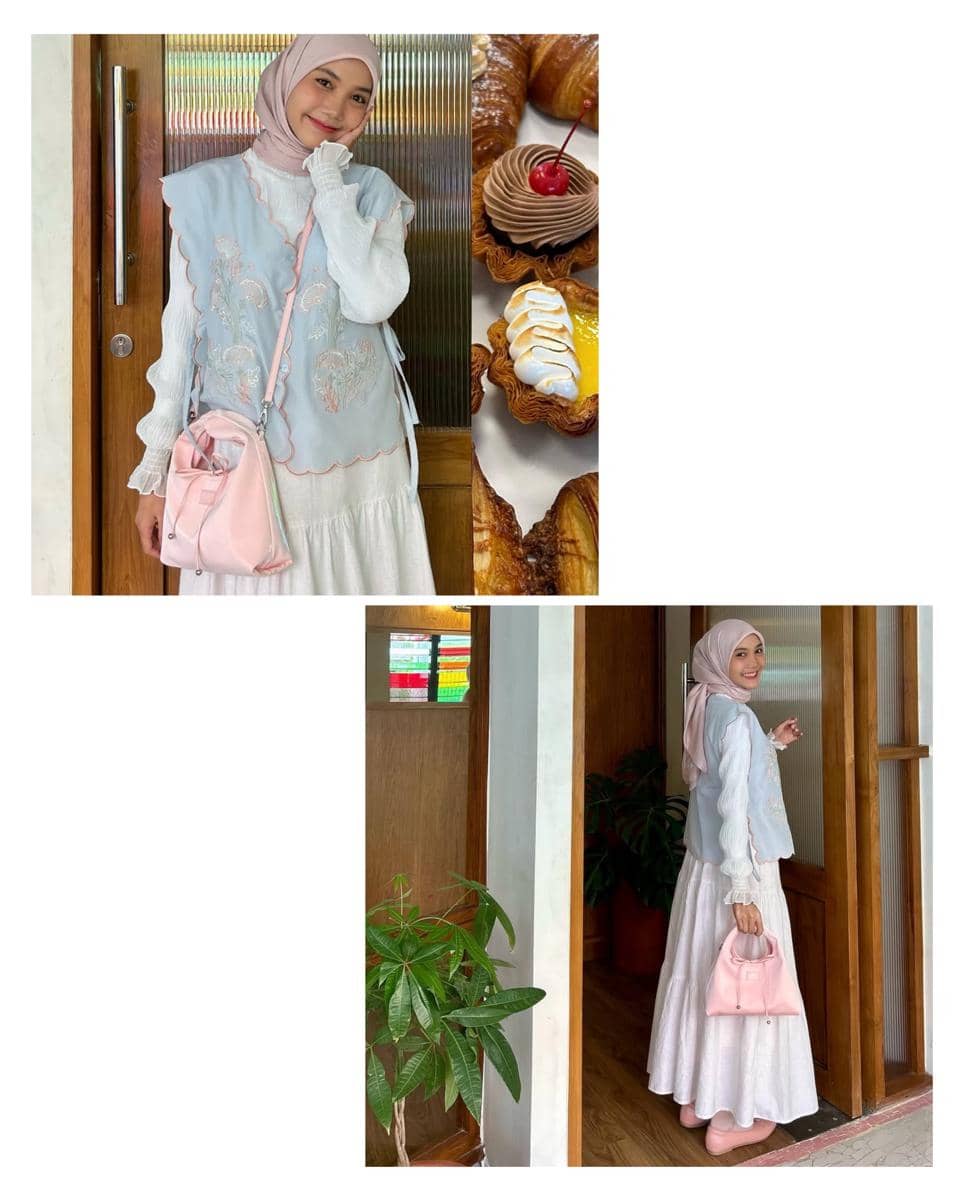 potret ide styling vest dan rok ala Diva Syifa