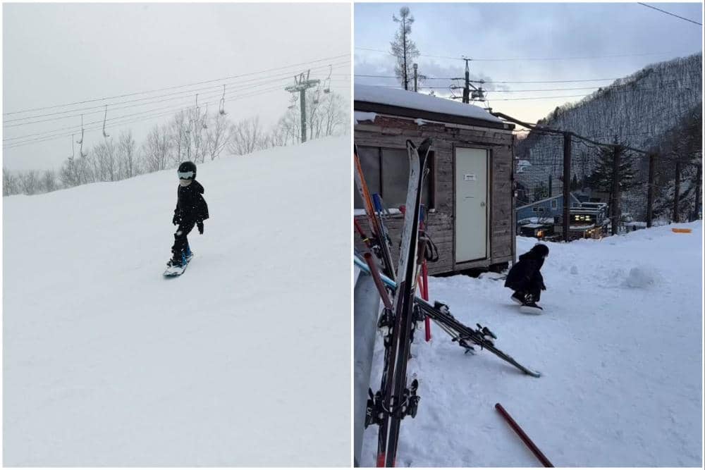 Keluarga Ayudia Bing Slamet main snowboarding di Gunung Goryu.