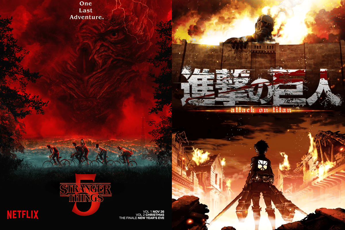 poster Stranger Things dan Attack on Titan