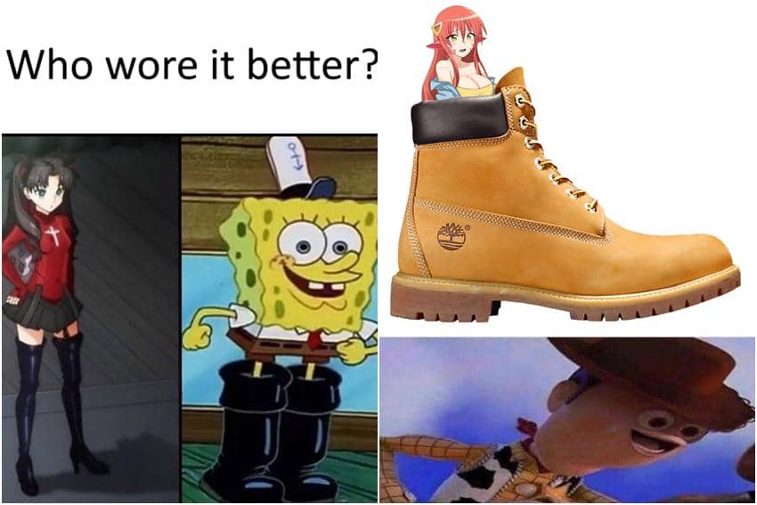 kolase meme anime tentang sepatu boots