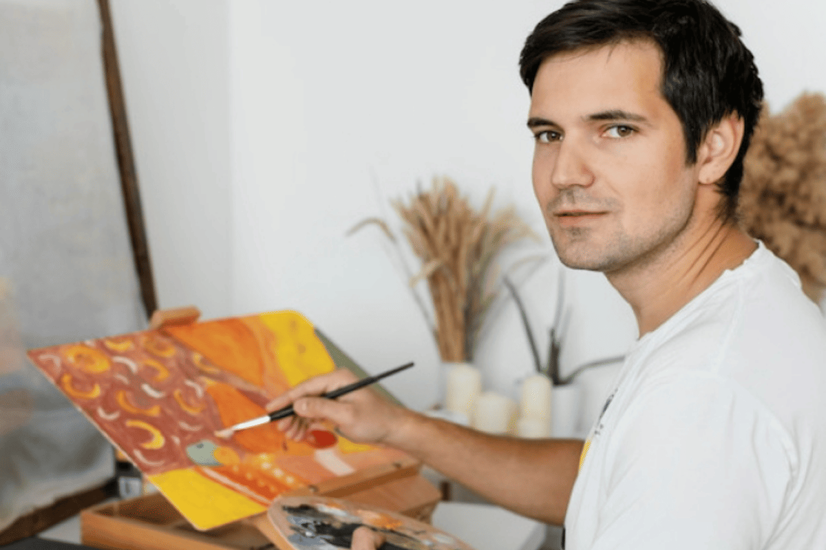 ilustrasi pria dengan hobi melukis