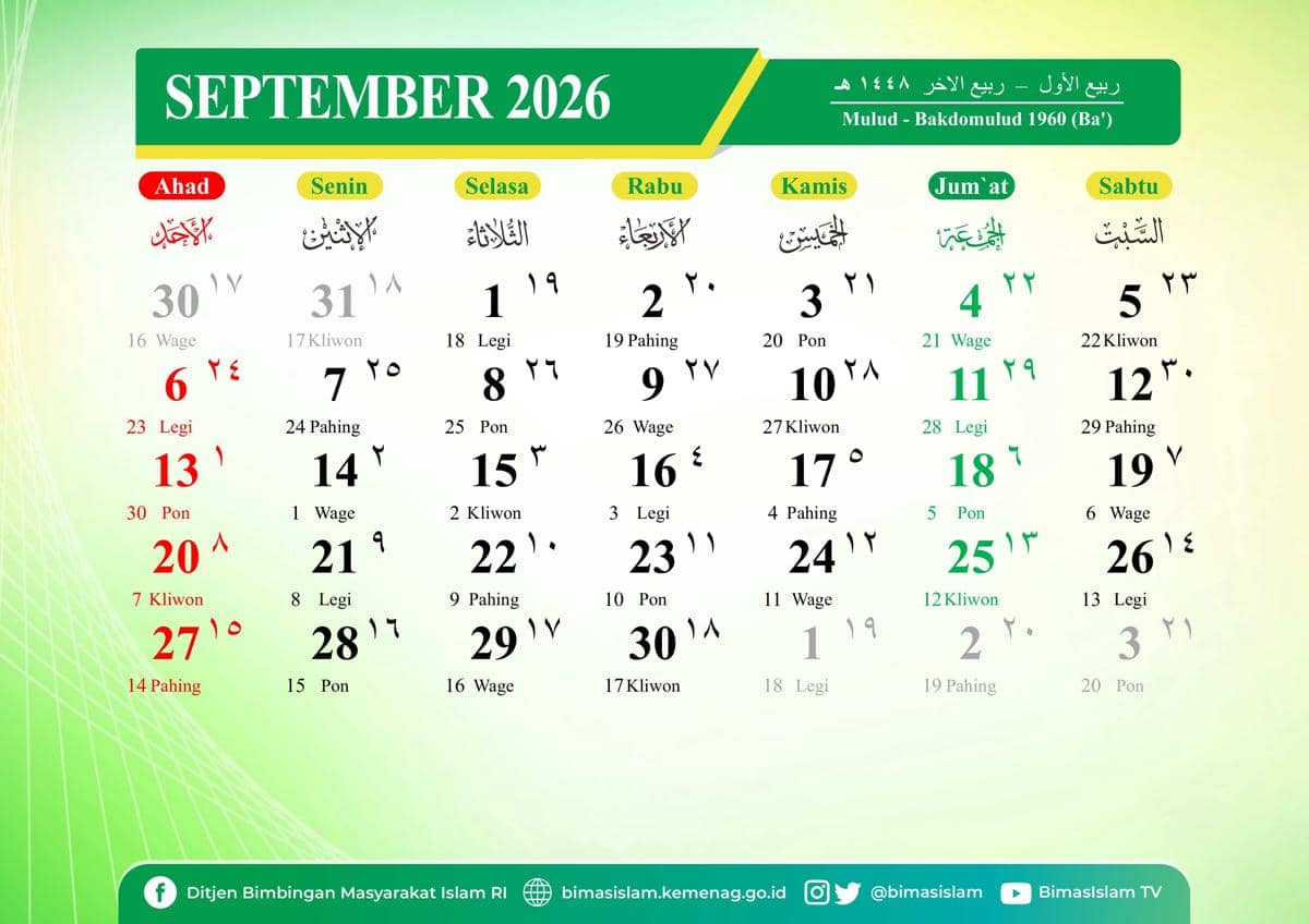 kalender Hijriah bulan Septermber 2026