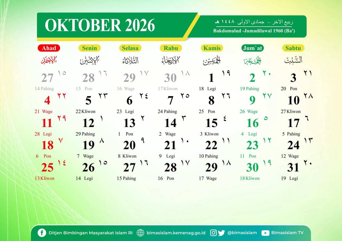 kalender Hijriah bulan Oktober 2026