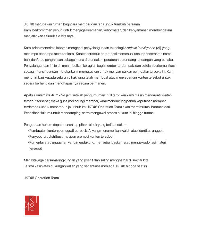 pernyataan JKT48 Operation Team 