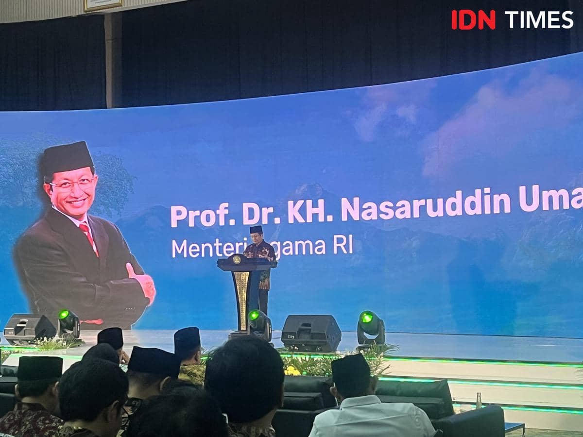 Menteri Agama Nasaruddin Umar di acara Tasyakuran Hari Amal Bhakti ke-80 (IDN Times/Anggia Leksa)