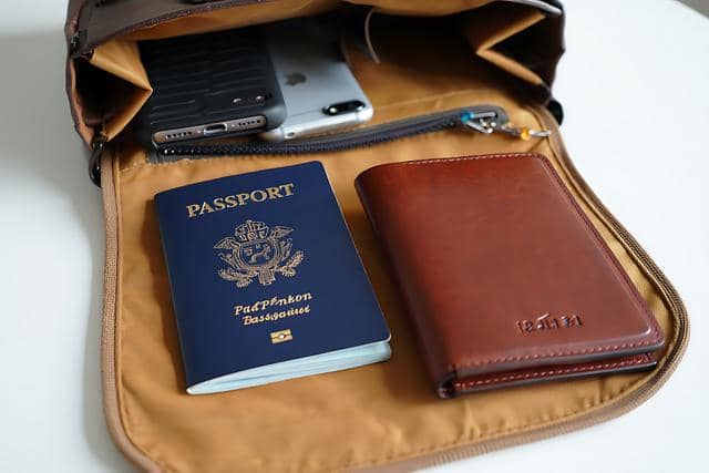 ilustrasi menyimpan dokumen dalam tas