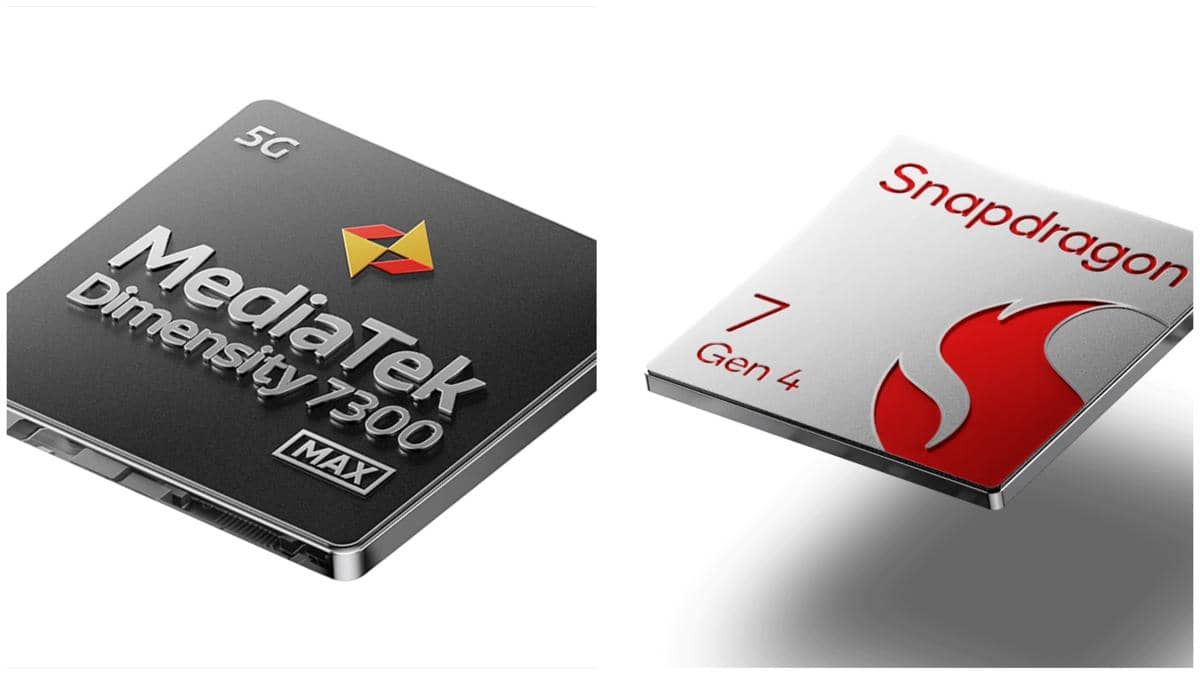 ilustrasi prosesor MediaTek Dimensity 7300 Max (kiri) dan Qualcomm Snapdragon 7 Gen 4 (kanan)