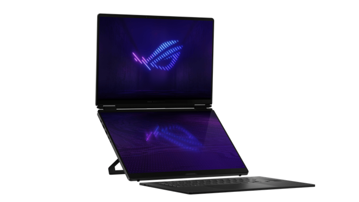 ilustrasi tampilan layar ganda laptop ROG Zephyrus Duo