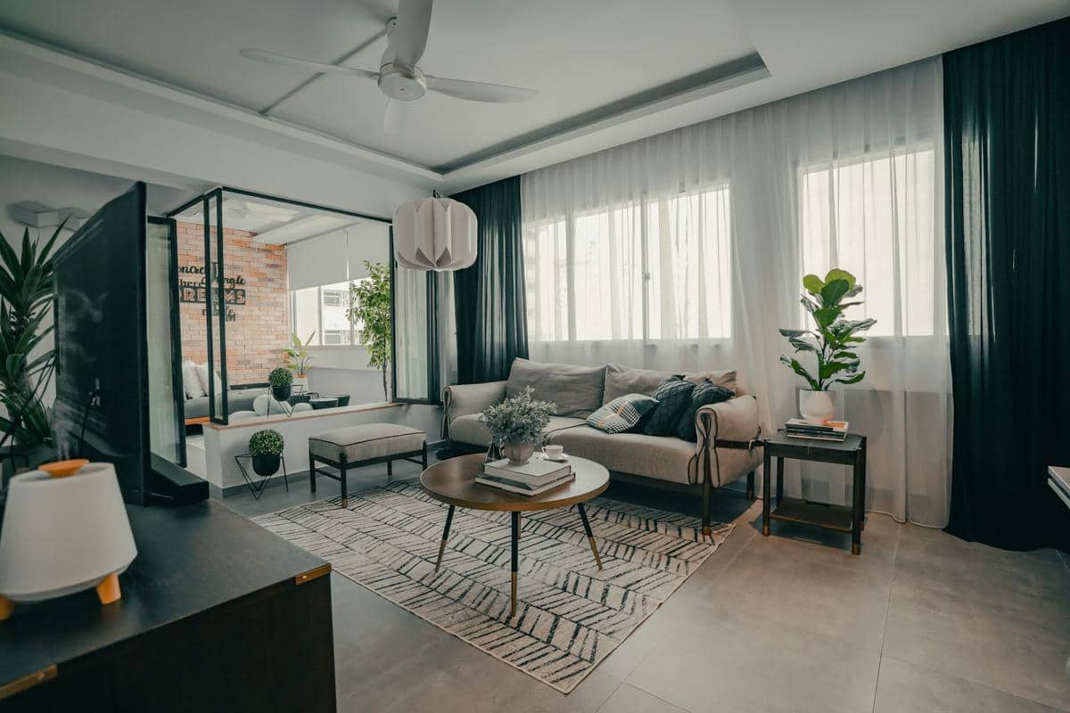 ilustrasi interior rumah gaya clean industrial