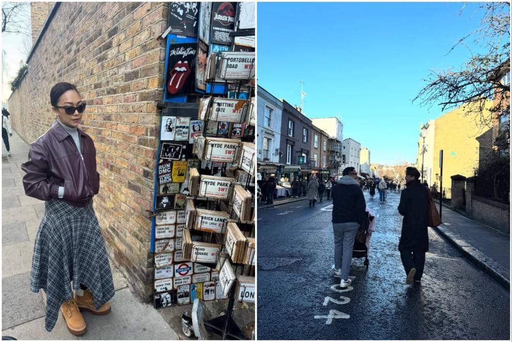 Keluarga Riafinola jalan-jalan di Notting Hill, London.