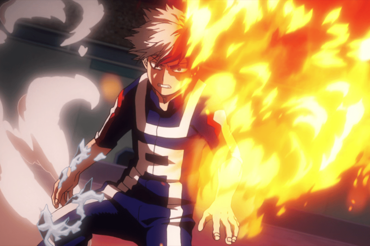 Shoto menggunakan apinya untuk pertama kalinya.