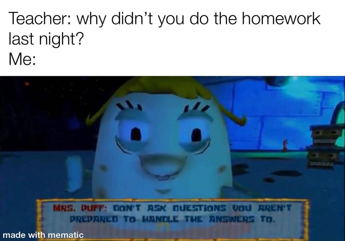 meme SpongeBob saat ditanya berbagai hal