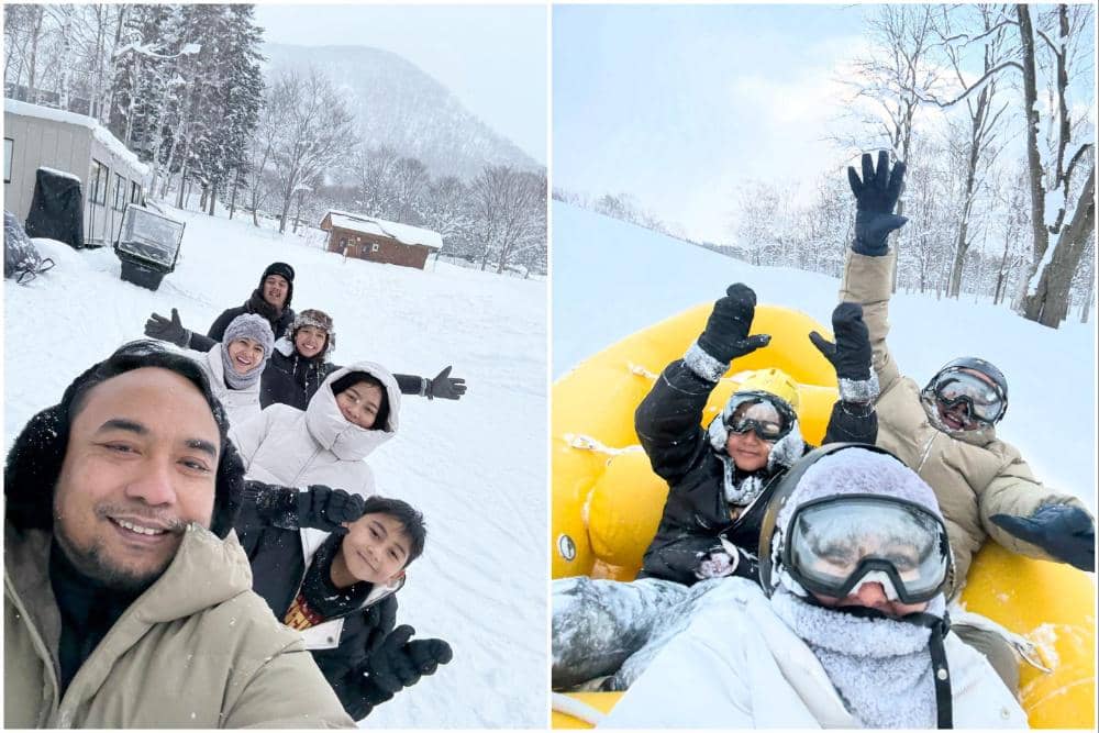 Keluarga Bebi Romeo main salju di Niseko.