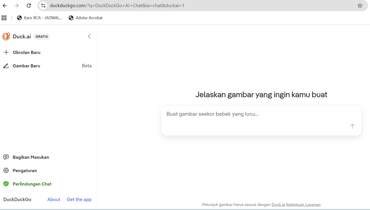 ilustrasi tampilan menu pembuatan gambar AI di DuckDuckGo
