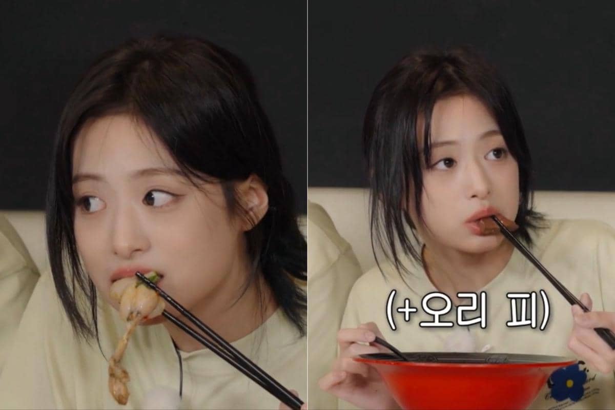 Ahyeon menyantap sup berisi lauk seperti kaki katak, darah bebek, dan lidah sapi di acara Running Man