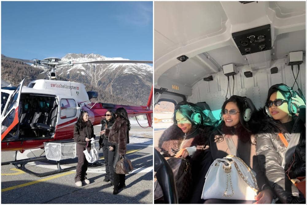 Rachel Vennya naik helikopter di Switzerland