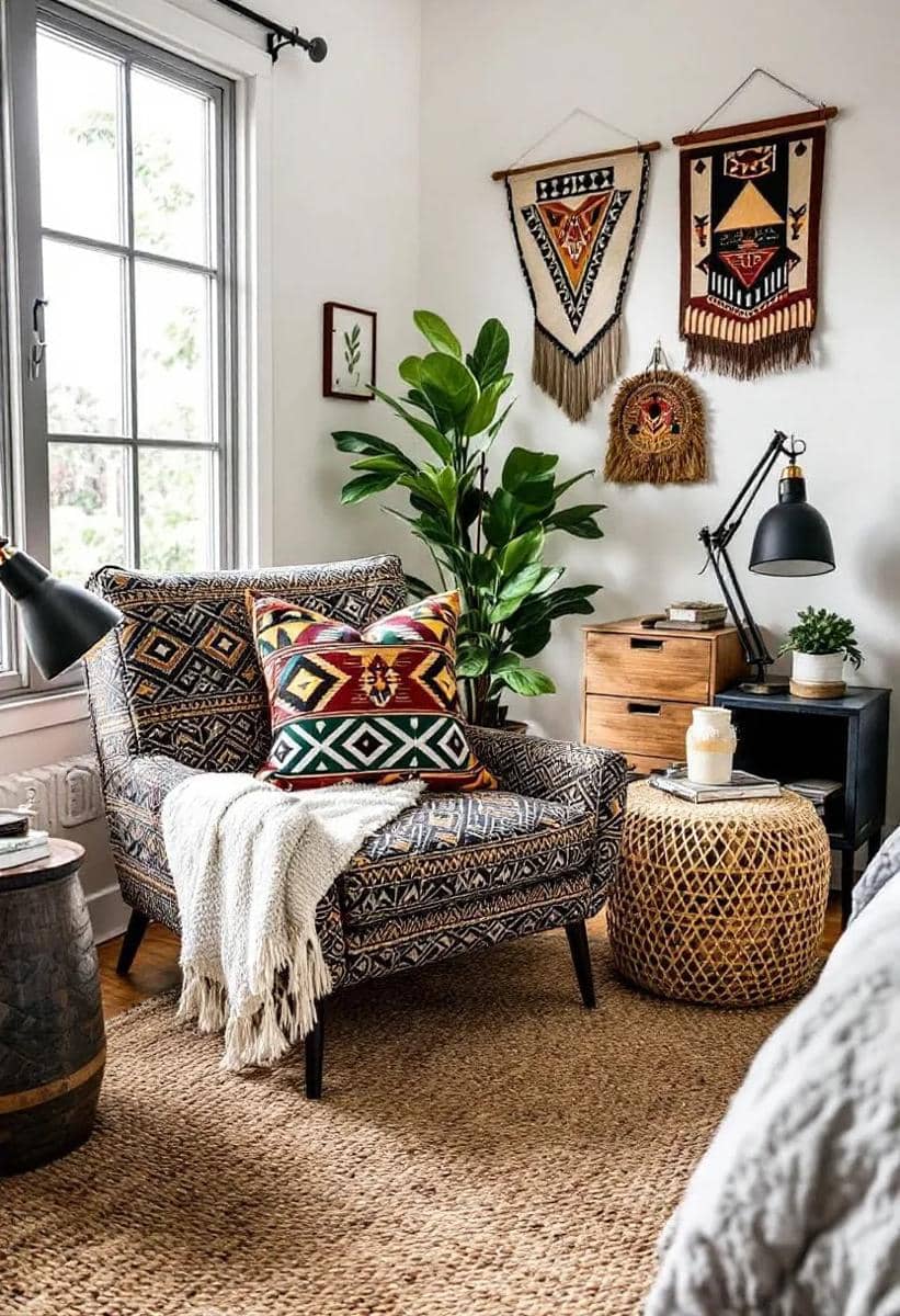 ilustrasi interior Afro-bohemian