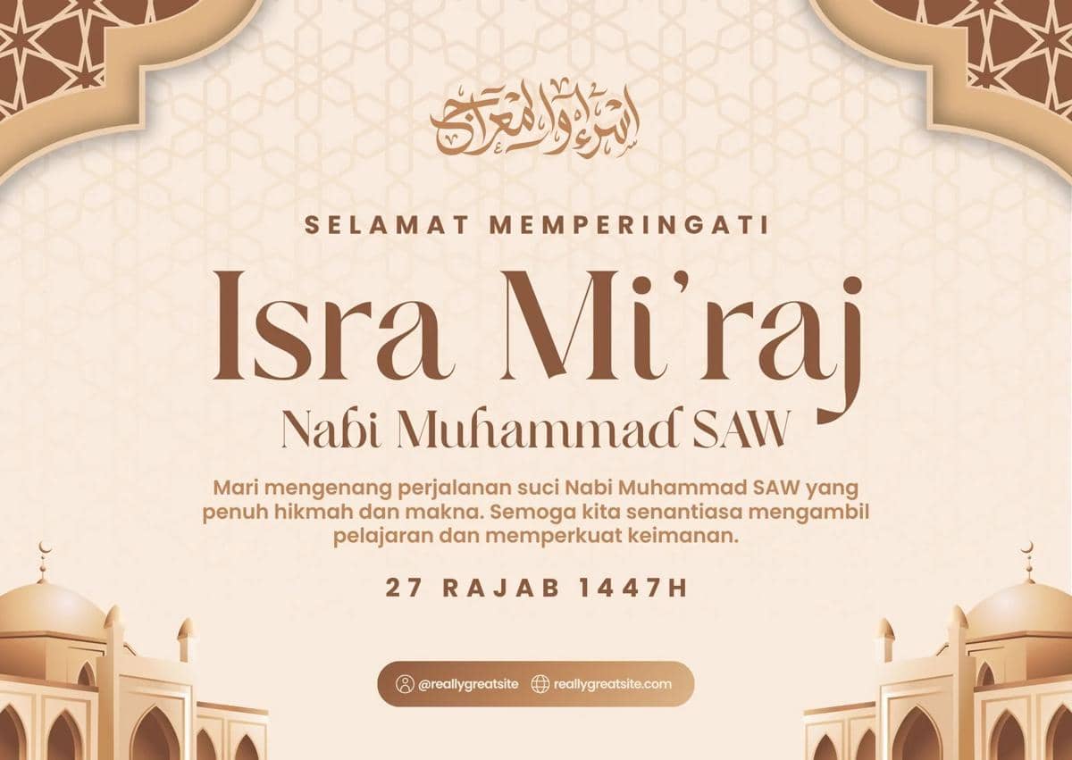 Ilustrasi kartu ucapan Isra Miraj 2026 (Canva/By Arba Studio)
