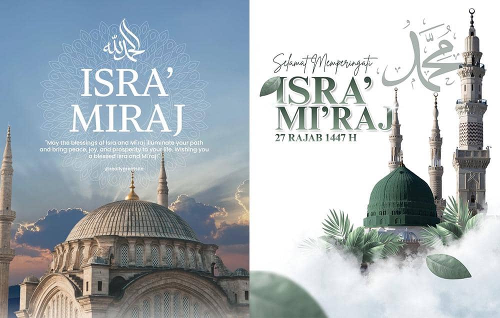 Ilustrasi poster Isra Miraj 2026 (kolase via Canva/By MoonBeams & Dusk Studio)