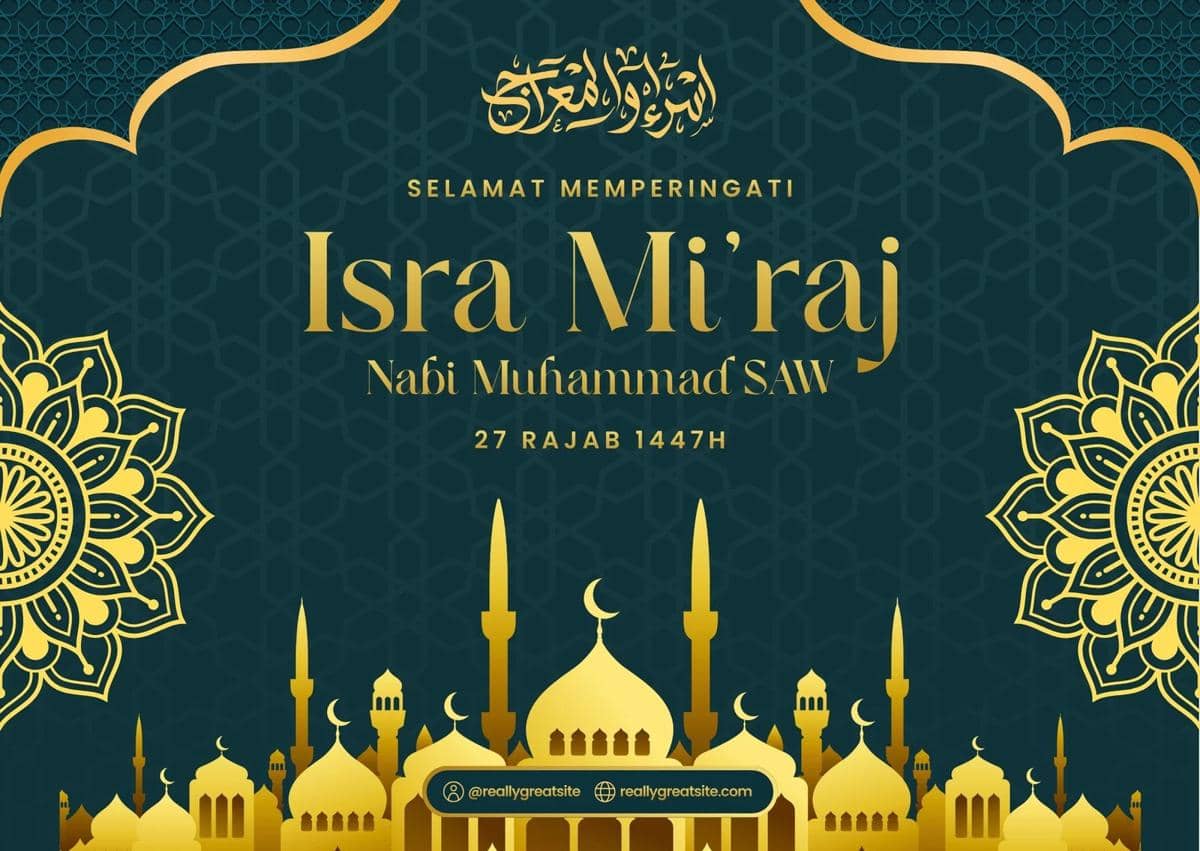 Ilustrasi kartu ucapan Isra Miraj 2026 (Canva/By Arba Studio)