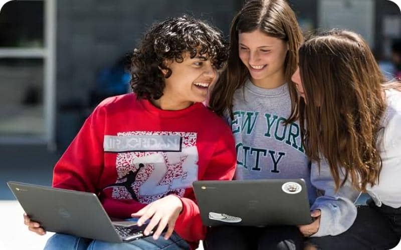 ilustrasi siswa sedang mengakses materi pelajaran melalui laptop