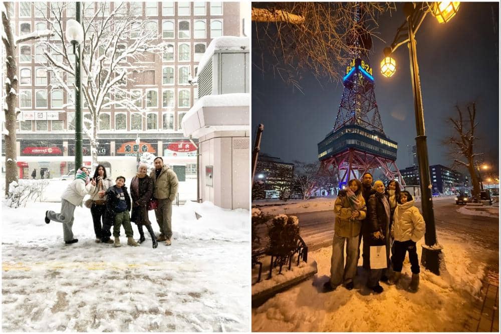 Keluarga Meisya Siregar jalan-jalan di Kota Sapporo.