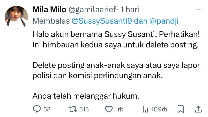 postingan Gamila Arief, istri Pandji Pragiwaksono