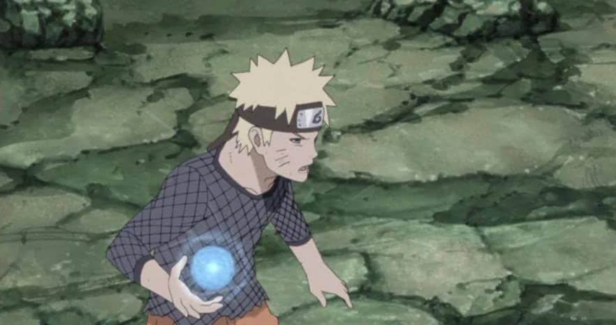 Naruto membuat rasengan dengan satu tangan 