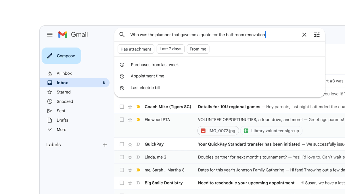 ilustrasi mengajukan pertanyaan di kolom pencarian Gmail