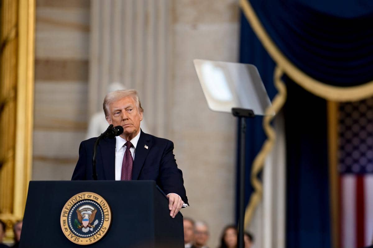 Presiden Donald Trump saat menyampaikan pidato pelantikan.