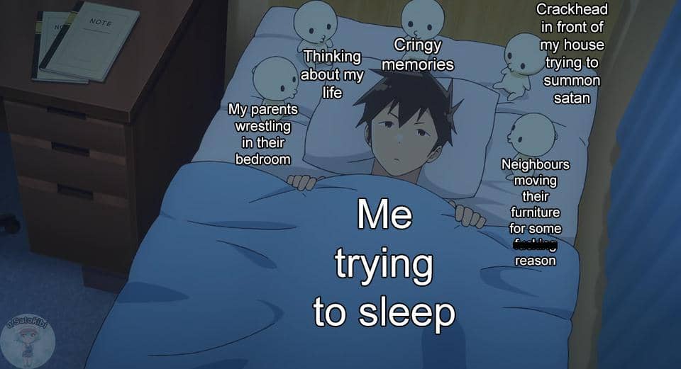meme anime tentang berusaha tidur