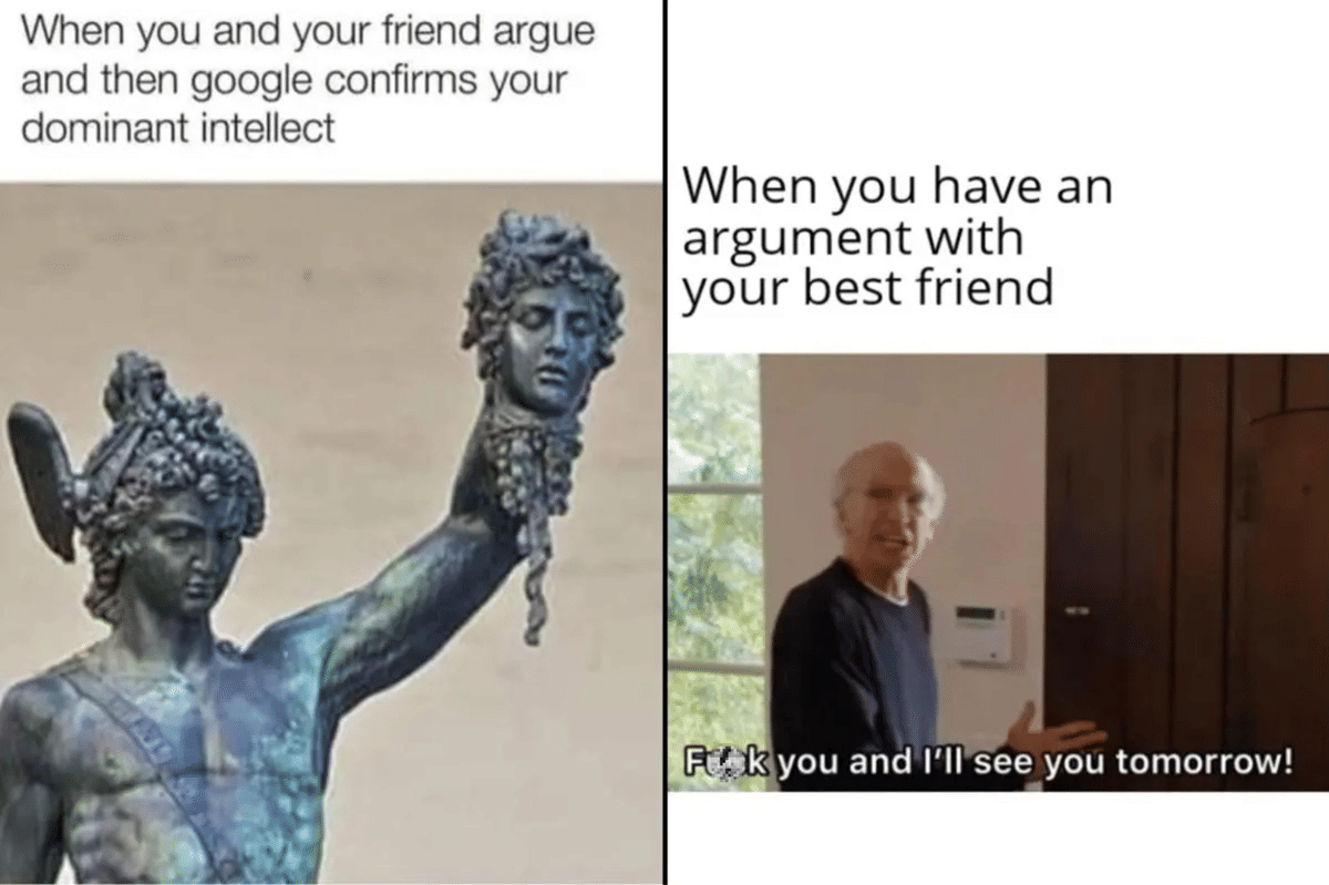 kolase meme debat dengan teman