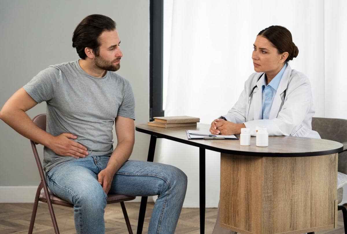 ilustrasi seorang cowok sedang berkonsultasi dengan dokter