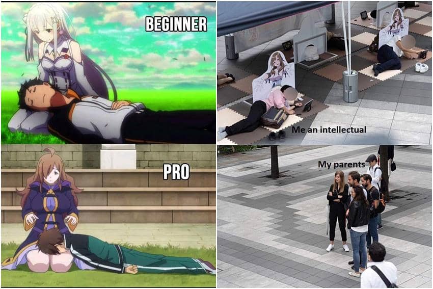 kolase meme anime tidur di pangkuan