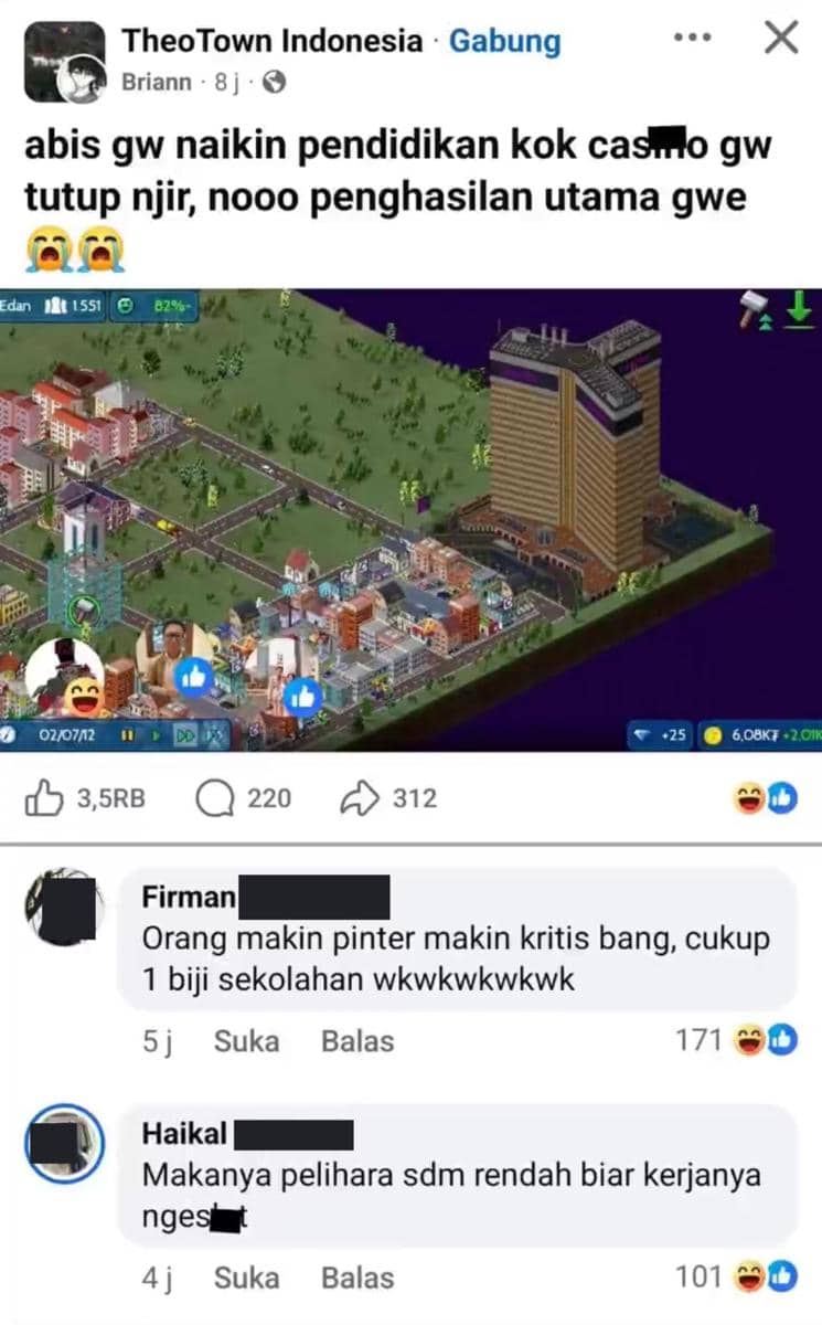 curhatan pemain Theotown (facebook.com/myshawti)