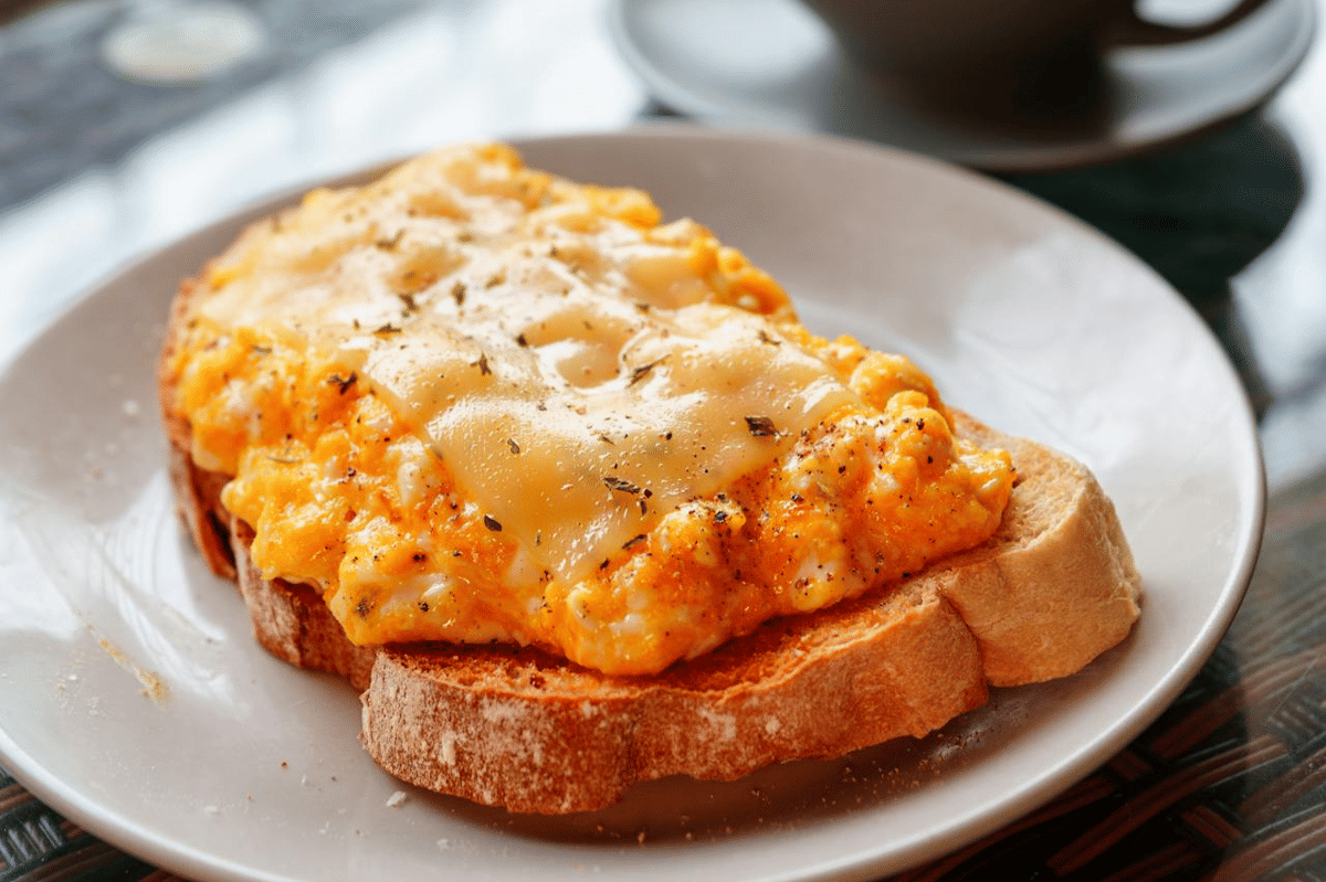 ilustrasi roti panggang telur dengan keju cottage