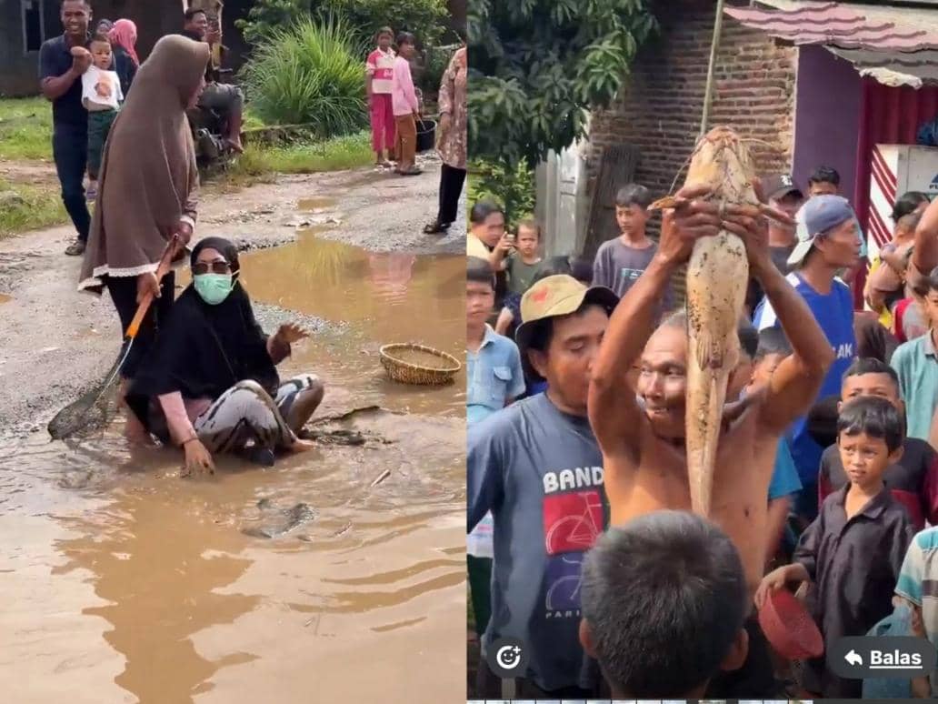 Jalan Rusak Belasan Tahun, Warga Desa di Lamsel Aksi Tebar Ikan Lele
