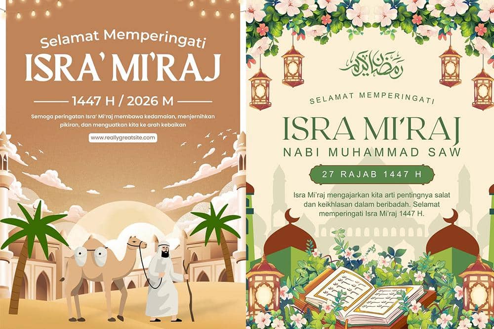 Ilustrasi poster Isra Miraj 2026 (kolase via Canva By staysane & Nomie)
