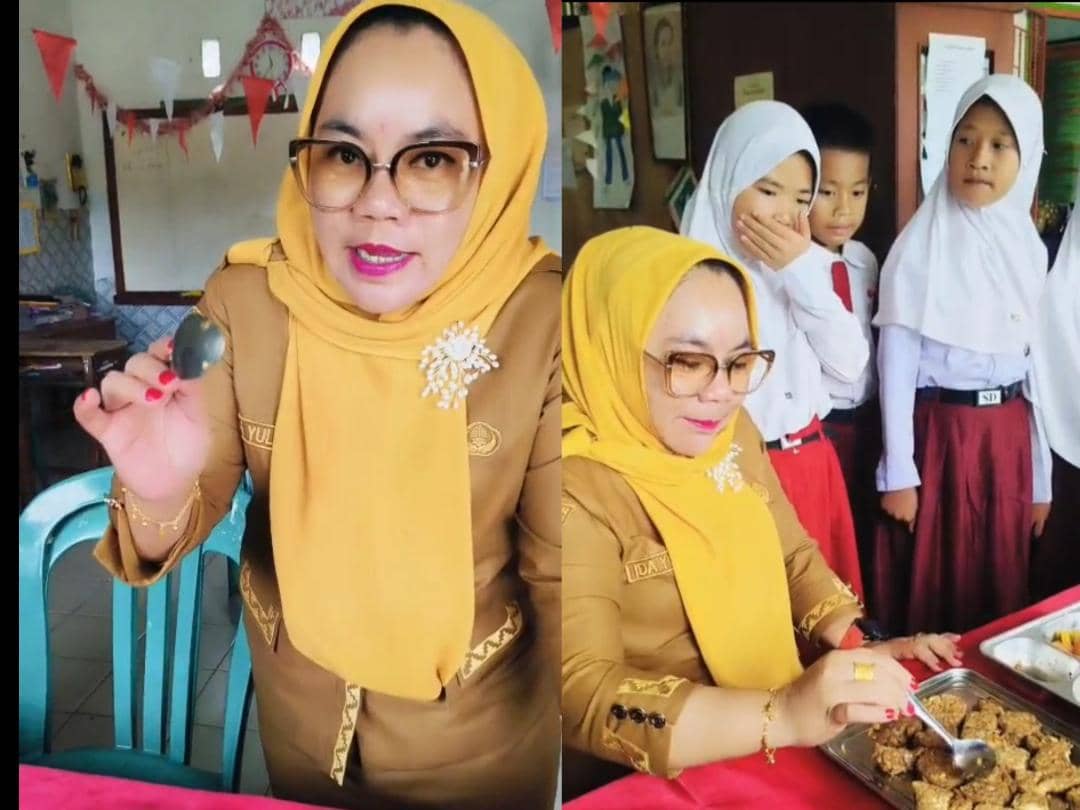 Rekaman video guru SDN 3 Sindang Sari marah akibat menu program MBG tidak layak konsumsi.