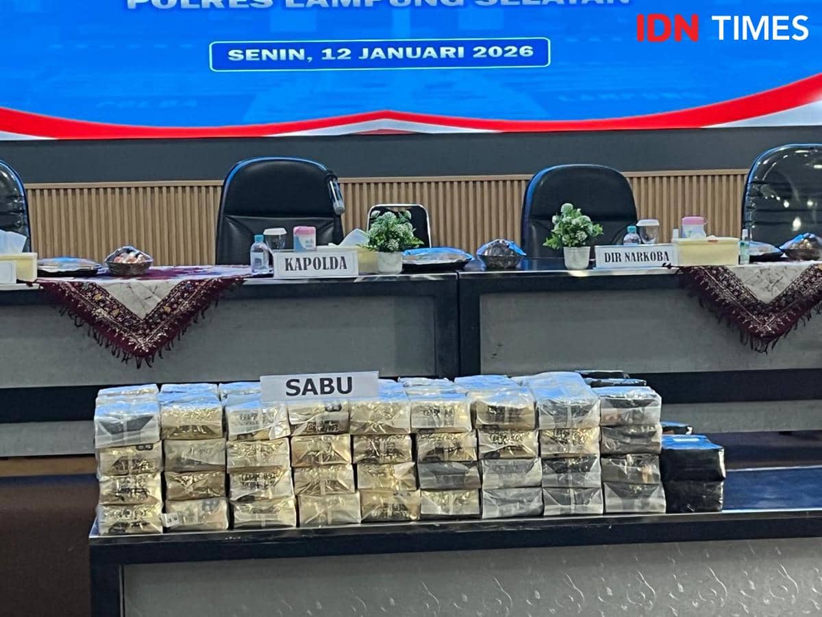 Penampakan barang bukti sabu 122,51 Kg diungkap Polres Lampung Selatan.