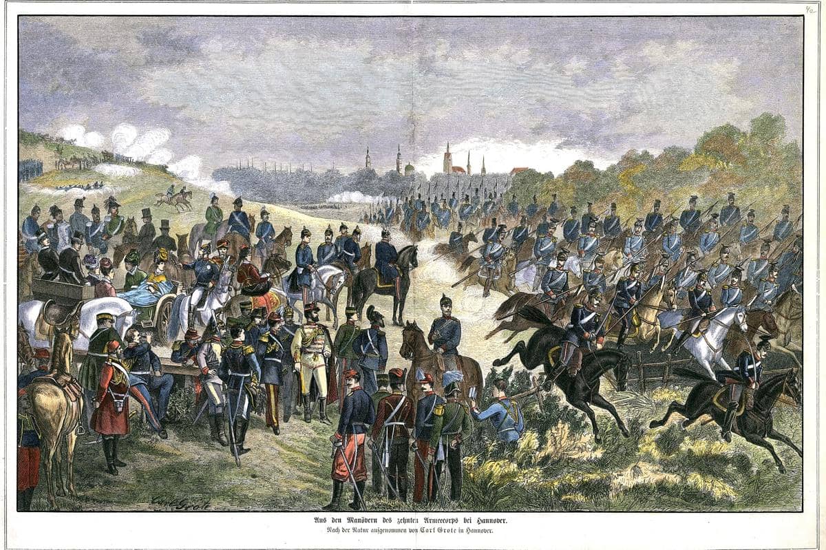 Ilustrasi tentara kerajaan saat manuver militer di Hannover pada tahun 1800-an