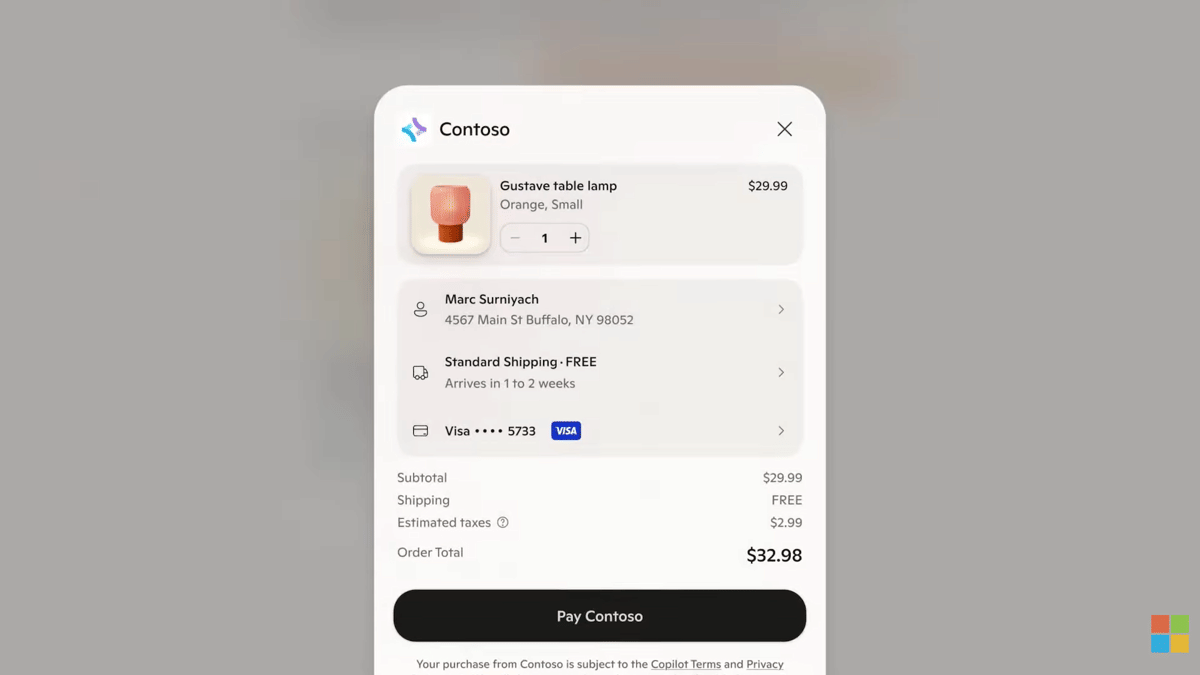 ilustrasi proses pembayaran di Microsoft Copilot Checkout
