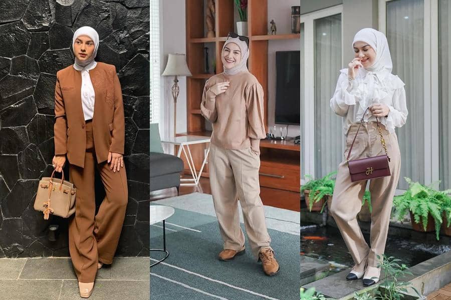 outfit hijab nuansa earth tone ala Irish Bella