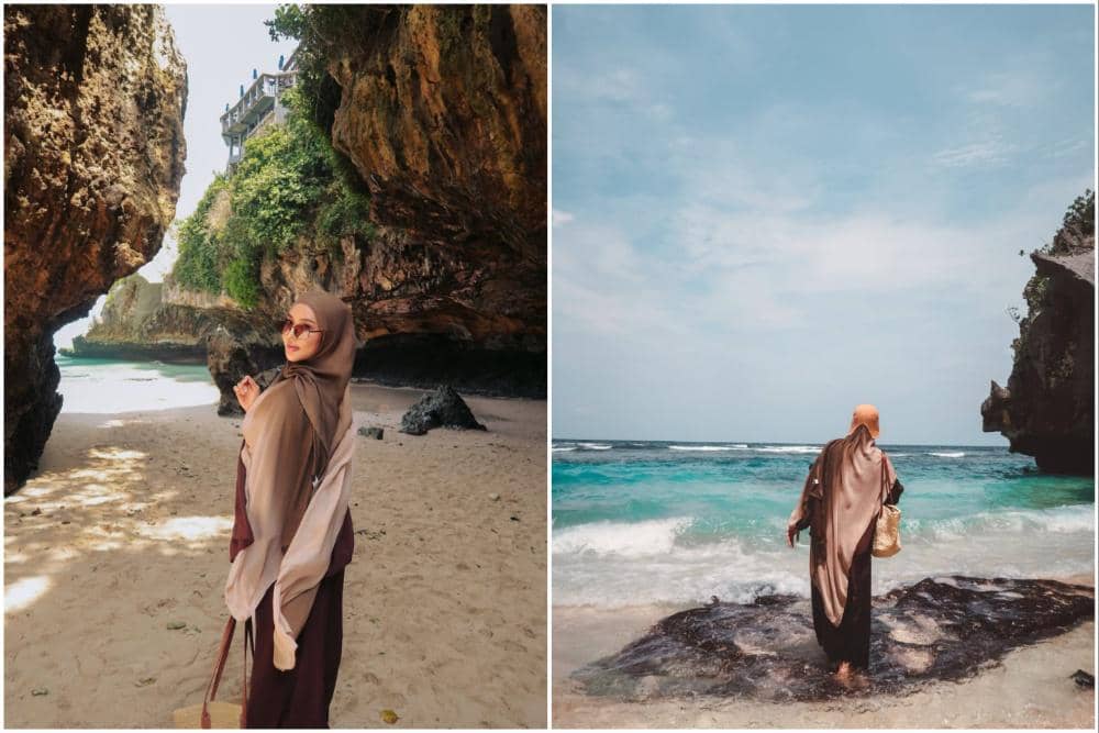 Dara Arafah Main di Pantai Suluban, Bali.