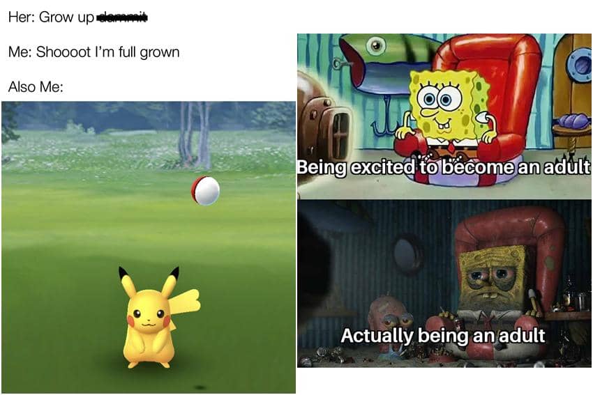 kolase meme kartun tentang tumbuh dewasa