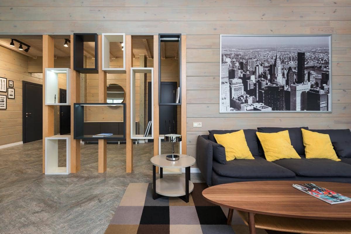 ilustrasi interior rumah gaya rustic modern