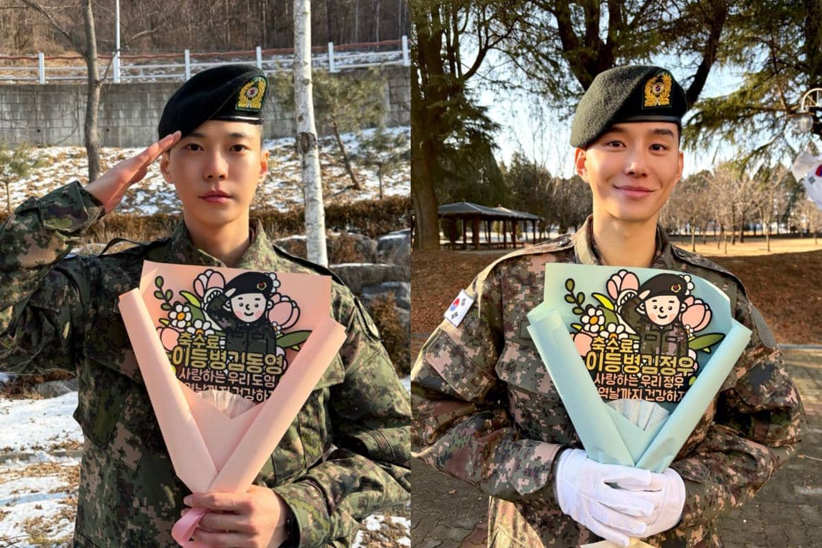 Doyoung dan Jungwoo NCT di kelulusan pelatihan dasar militer